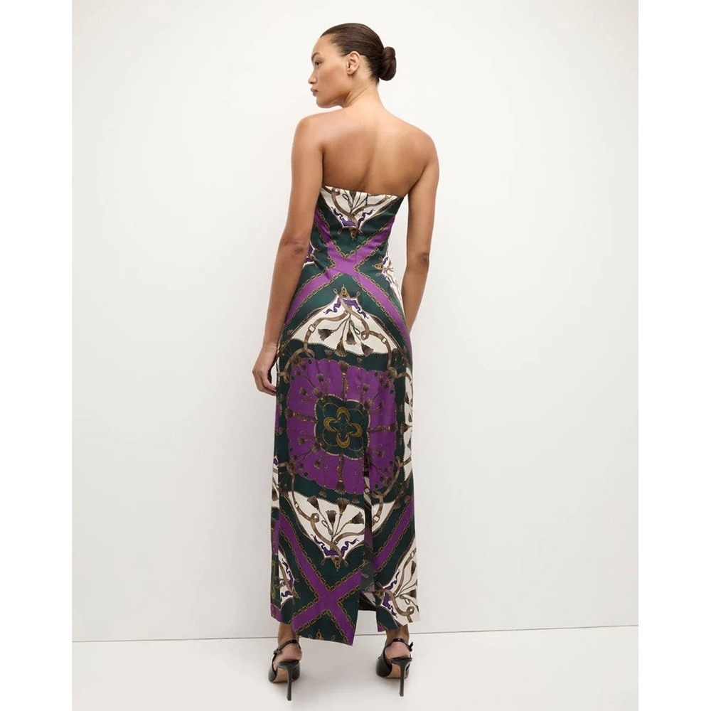 Veronica Beard Silk Blend Strapless Maxi Dress Chain Scarf Print Purple Green 4 - Picture 2 of 10